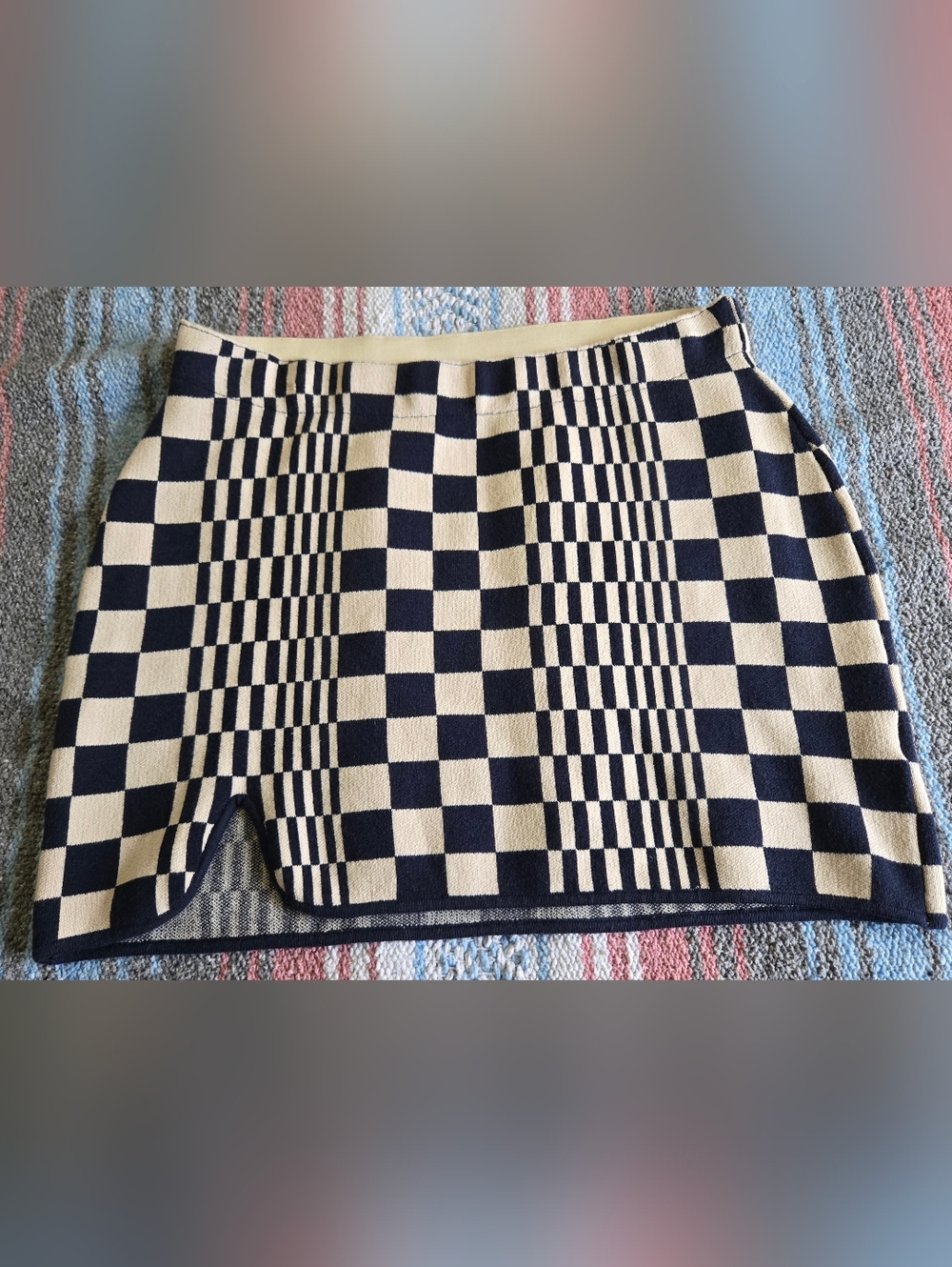 Urban Outfitters Checkerboard Mini Skirt - Navy and Cream